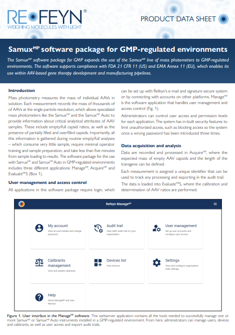 Samux GMP software product data sheet