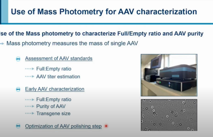 A preview shot of a webinar about how to use mass photometry to accelerate early process development in AAV production